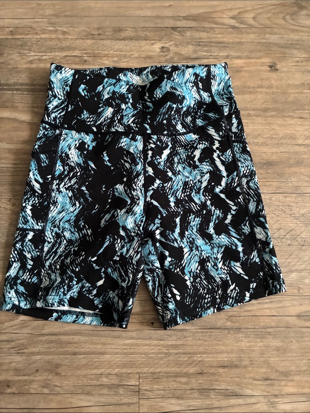 Black and Aqua Abstract Print Athletic Shorts